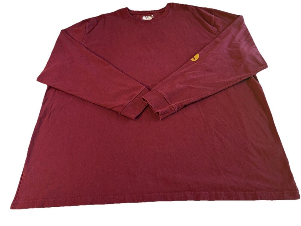 Carhartt Men's T-Shirt Loose Fit Long-Sleeve Arm Spellout Maroon Size 3XLT